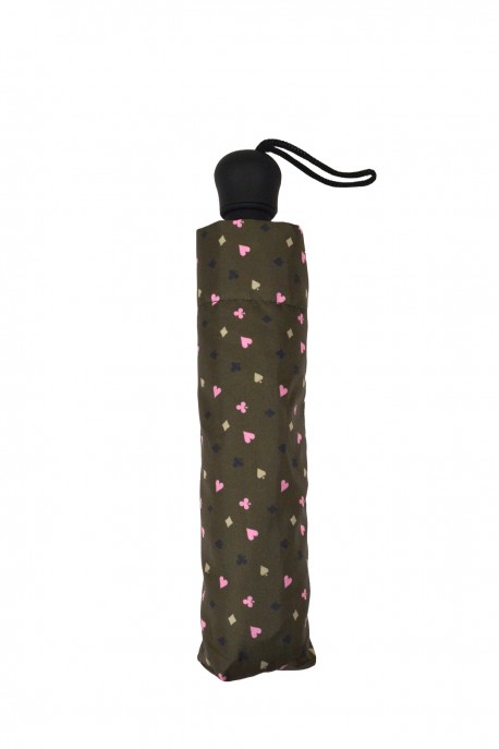 7322 Automatic folding umbrella French-suited cards pattern - Neyrat : colour:Khaki