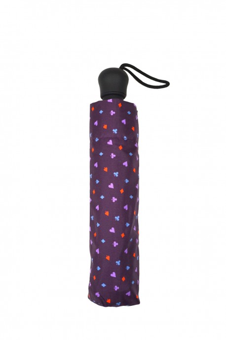 7322 Automatic folding umbrella French-suited cards pattern - Neyrat : colour:Purple
