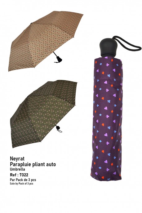 7322 Automatic folding umbrella French-suited cards pattern - Neyrat : colour:Pack of 3