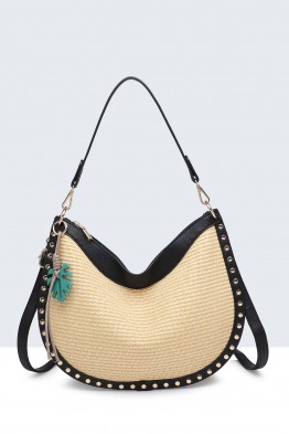 28973-BV Sac à main tressage en paille polypropylène avec clous