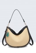 28973-BV Polypropylene straw woven handbag with studs