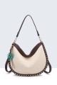28973-BV Polypropylene straw woven handbag with studs