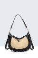 28975-BV Polypropylene straw woven handbag with studs