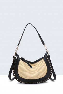 28975-BV Sac à main tressage en paille polypropylène avec clous