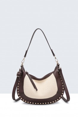 28975-BV Sac à main tressage en paille polypropylène avec clous