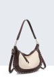 28975-BV Polypropylene straw woven handbag with studs