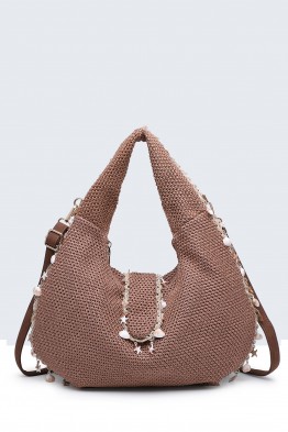 28988-BV Sac à main tressage en paille polypropylène avec coquillages