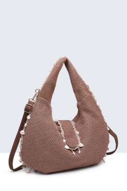 28988-BV Sac à main tressage en paille polypropylène avec coquillages