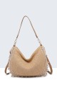 28990-BV Polypropylene straw woven handbag with shells