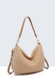 28990-BV Polypropylene straw woven handbag with shells
