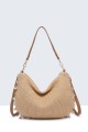 28990-BV Polypropylene straw woven handbag with shells