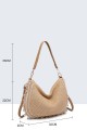 28990-BV Polypropylene straw woven handbag with shells