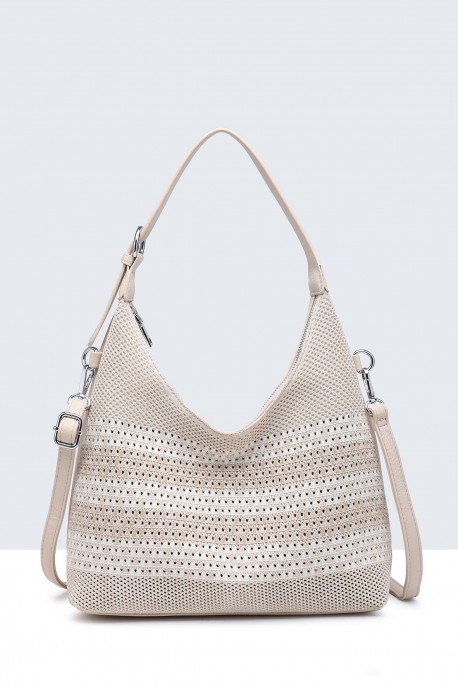 B55031-BV Sac à main toile tressé filet : couleur:Beige