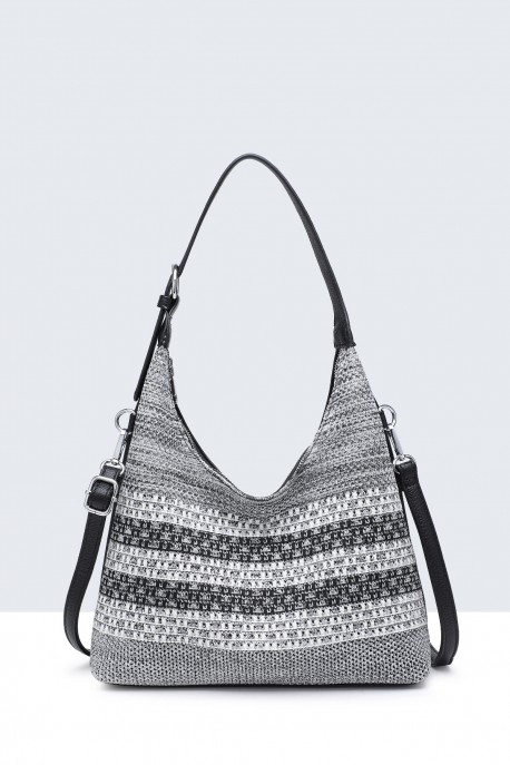 B55031-BV Sac à main toile tressé filet : couleur:Noir (Black)