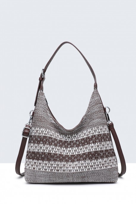 B55031-BV Woven mesh canvas handbag : colour:Coffee