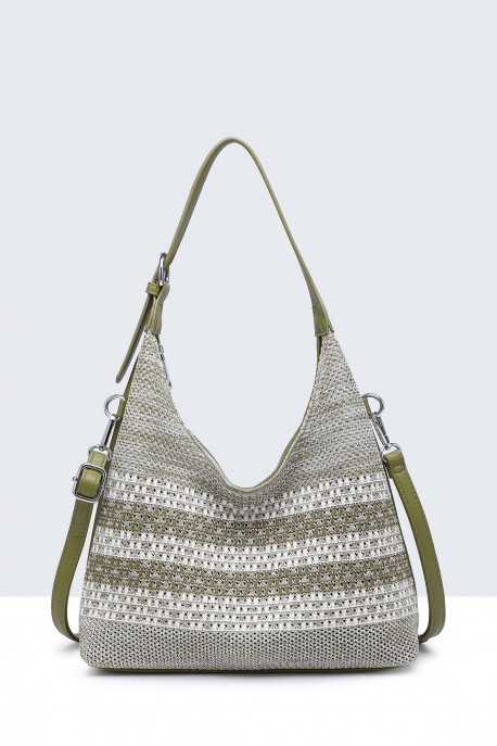 B55031-BV Sac à main toile tressé filet : couleur:Vert (Green)