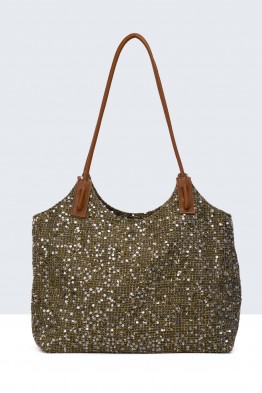 S9528-6-BV Sac à main tressé filet pailleté
