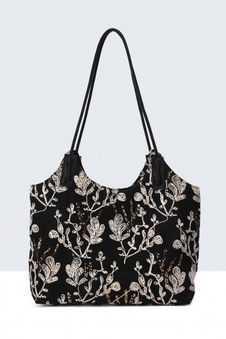 S9528-6-BV Sequin net woven handbag : colour:Black - Gold