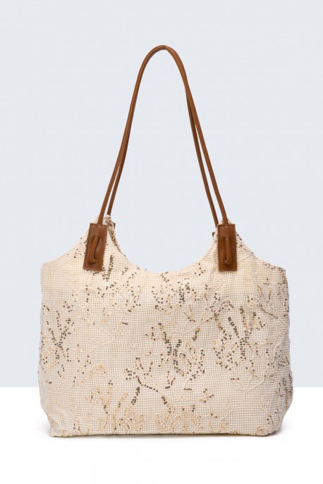 S9528-6-BV Sequin net woven handbag