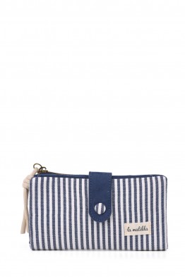 La Matilda - Portefeuille porte-monnaie en coton Marinière Bleu M123-64