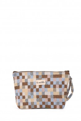 La Matilda - Large textile pouch makeup bag Cuadros Tostado M101-107