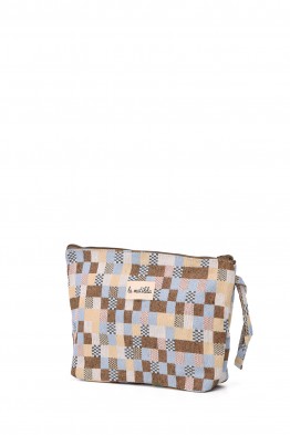 La Matilda - Large textile pouch makeup bag Cuadros Tostado M101-107