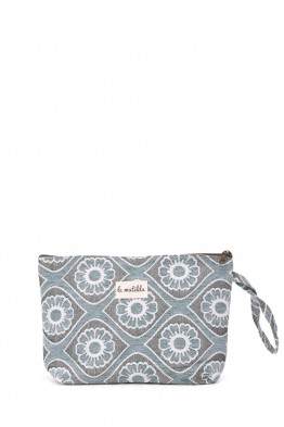 La Matilda - Grande Pochette trousse maquillage textile Fleurs Bleu Ciel M115-FLBC