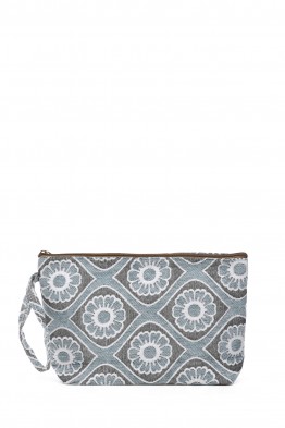La Matilda - Grande Pochette trousse maquillage textile Fleurs Bleu Ciel M115-FLBC