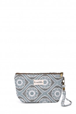 La Matilda - Pochette trousse maquillage textile Fleurs Bleu Ciel M101-FLBC