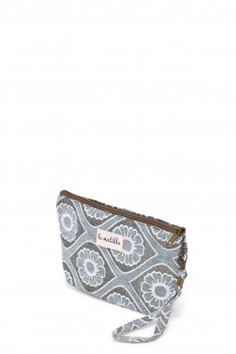 La Matilda - Pochette trousse maquillage textile Fleurs Bleu Ciel M101-FLBC