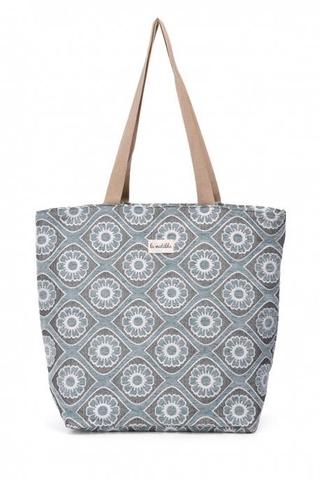 La Matilda - Big Tote Bag Fleurs Bleu Ciel M105-FLBC