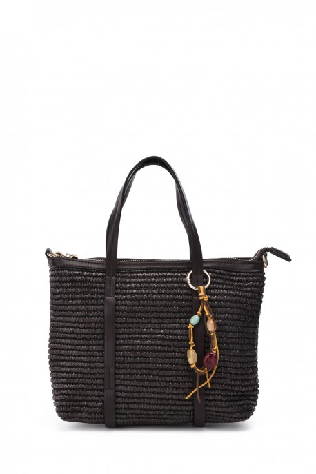 FC25294V Polypropylene straw handbag : colour:Marron fonc&eacute;