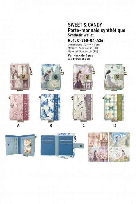 C-360-04-A26 Portefeuille porte-monnaie synthétique Sweet & Candy : Motif:Pack de 4