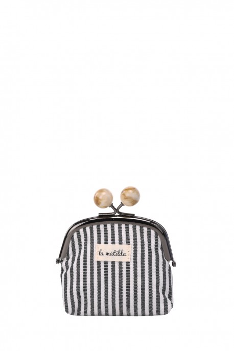 La Matilda - Cotton coin purse with clasp Marinière Noir M120-1-65