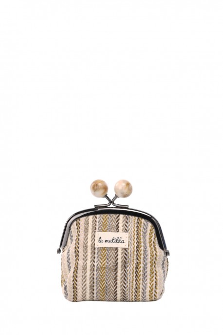 La Matilda - Cotton coin purse with clasp STRIPE BEIGE M124-1-72