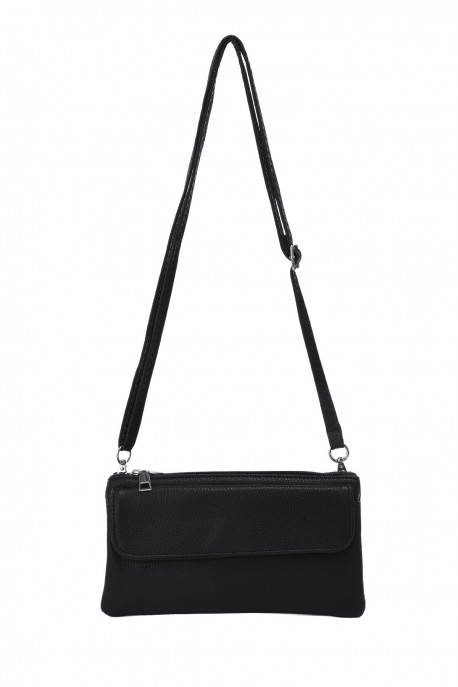 KJ256 Sac pochette bandoulière synthétique multi poches : couleur:Noir (Black)