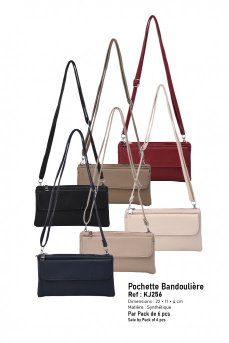 KJ256 Sac pochette bandoulière synthétique multi poches : couleur:Pack de 6