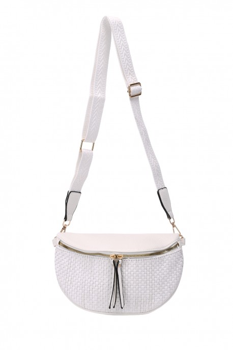 KJ1349-1 Sac banane bandoulière synthétique en paille polypropylène : couleur:Blanc