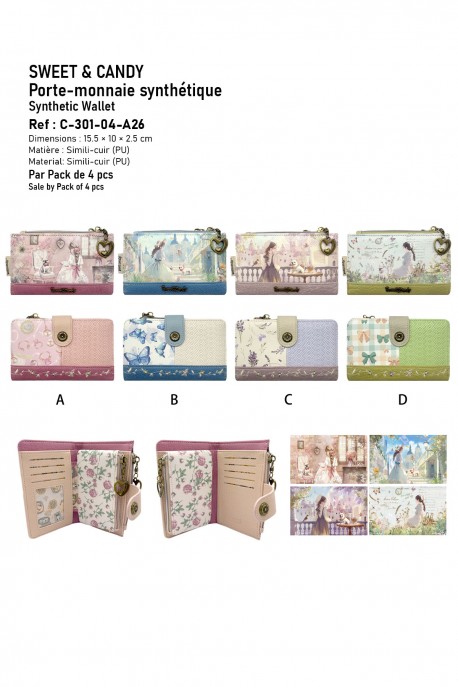 C-301-04-A26 Portefeuille porte-monnaie synthétique Sweet & Candy : Motif:Pack de 4