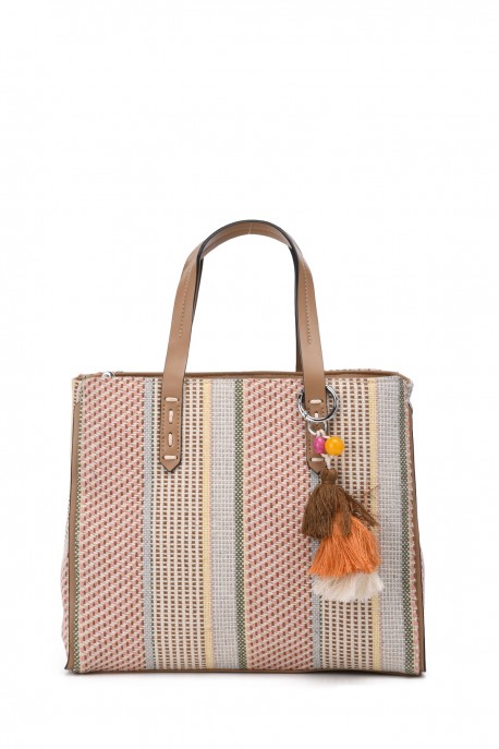 Multicolor woven textile handbag FC25257V : colour:Pink