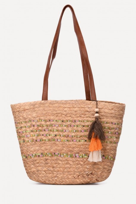 KKC006 Sac à main en pailles naturelles crocheté : couleur:Vert (Green)