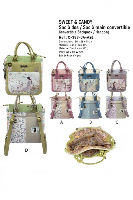 C-389-04-A26 Convertible backpack handbag Sweet & Candy : Pattern:Pack of 4