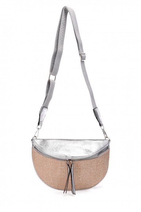 KJ1349-2 Synthetic polypropylene straw shoulder bag : colour:Silver