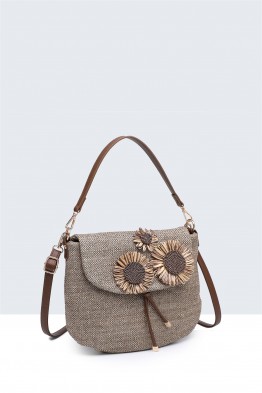 Sac à main en paille synthétique avec rabat fleurs 29002-BV