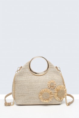 29005-BV Synthetic straw ring handbag with a floral