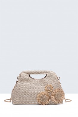29006-BV Sac à main fermoir rigide en paille synthétique fleurs