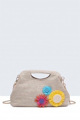 29006-BV Synthetic straw frame handbag with florals