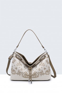 29036-BV Woven canvas handbag with pattern 