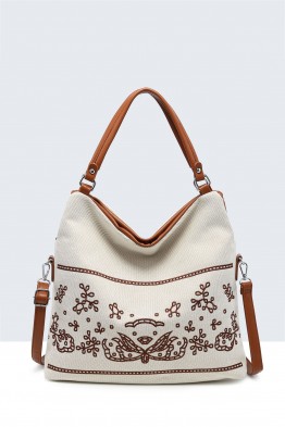 29037-BV Woven canvas handbag with pattern 