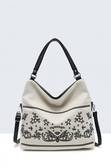 29037-BV Sac à main toile avec motif : couleur:Noir (Black)